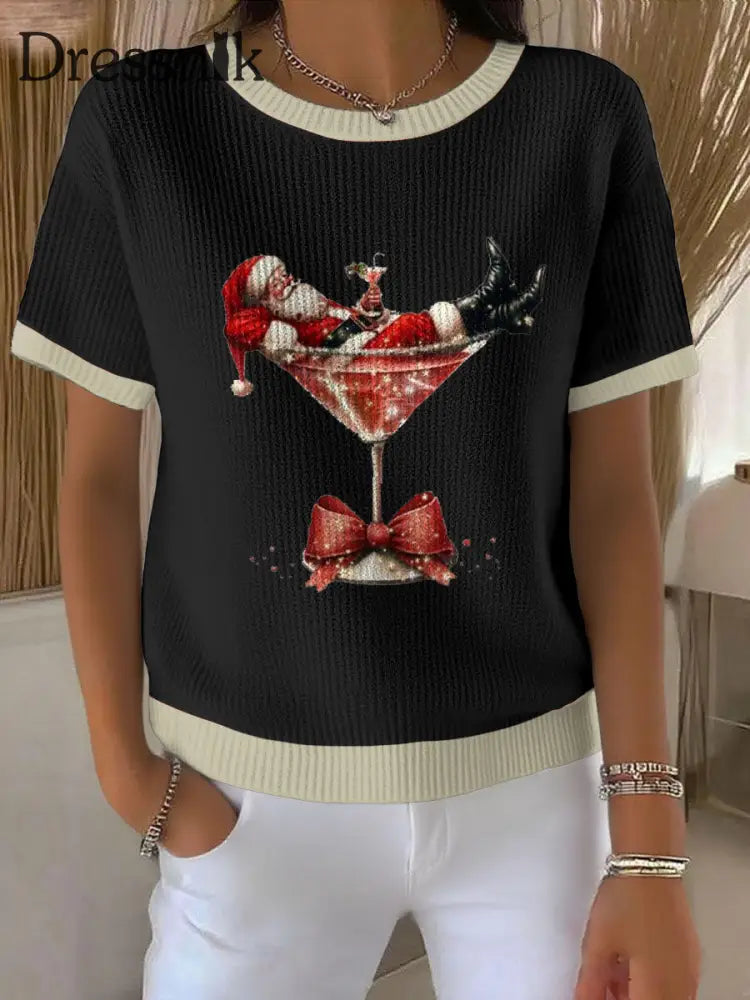 Damen Weihnachts mann Bedruckte Pullover Schwarz / S