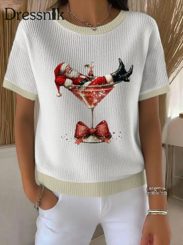 Damen Weihnachts mann Bedruckte Pullover Weiß / S