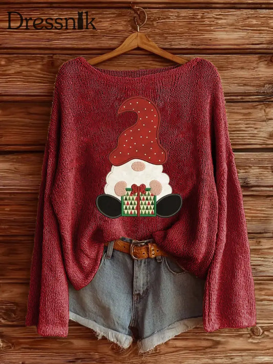 Damen Weihnachts mann bedruckte Schulter lang ärmel ige antarktische Fleece pullover tiefrot / S