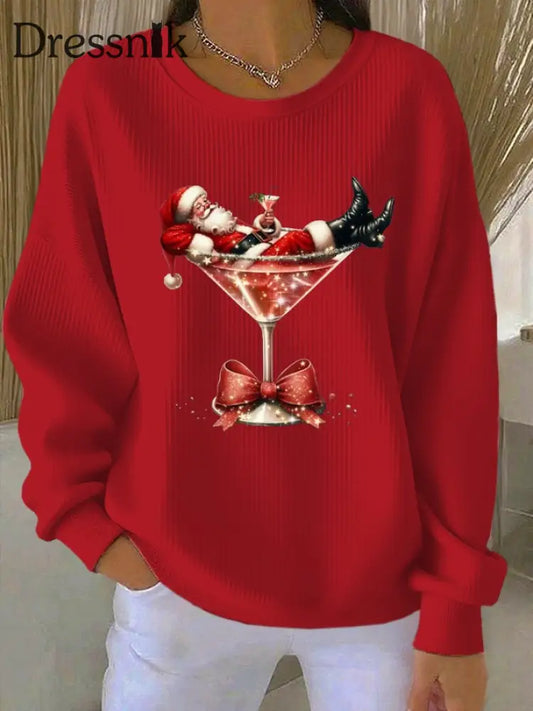 Damen-Weihnachts mann bedruckte Tops Rot / S