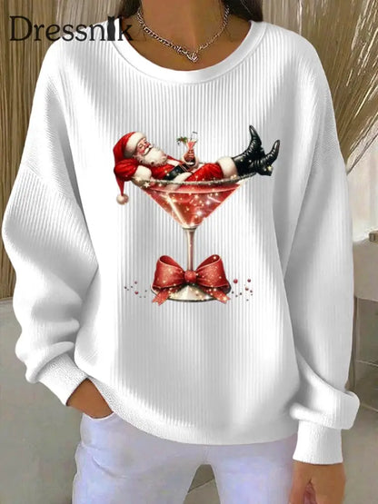 Damen-Weihnachts mann bedruckte Tops Weiß / S