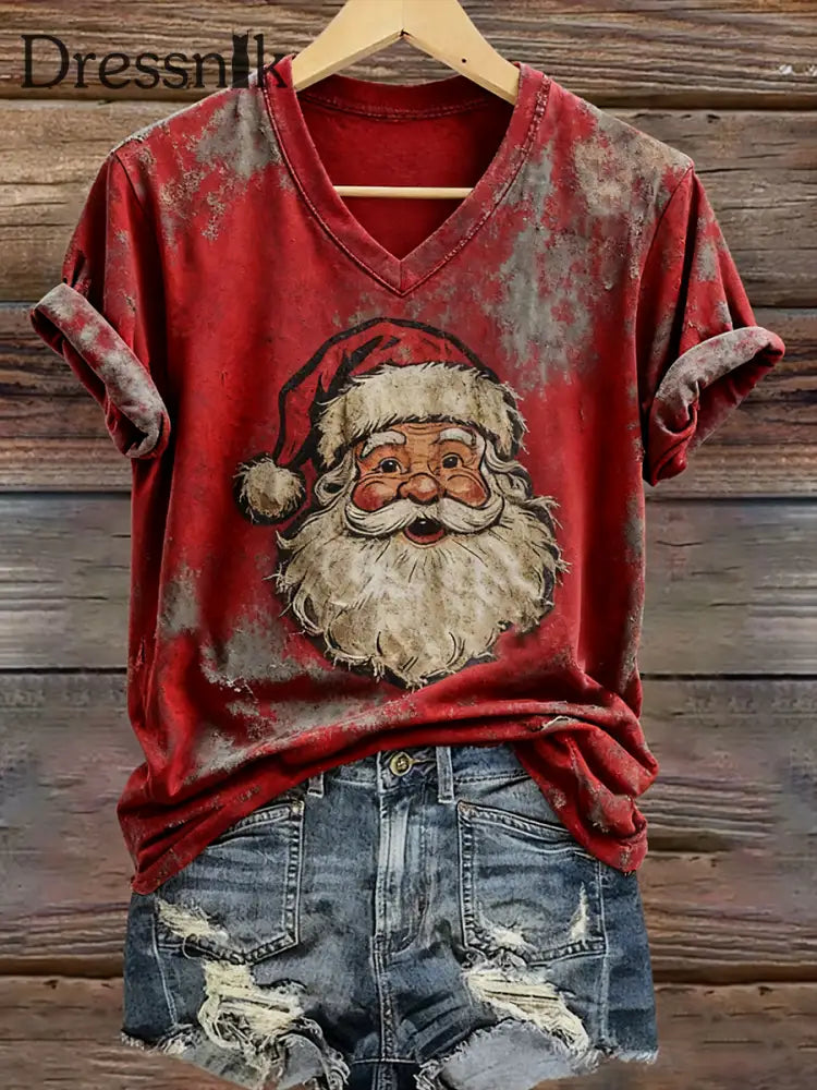 Damen Weihnachts mann bedrucktes lässiges T-Shirt Rot / S