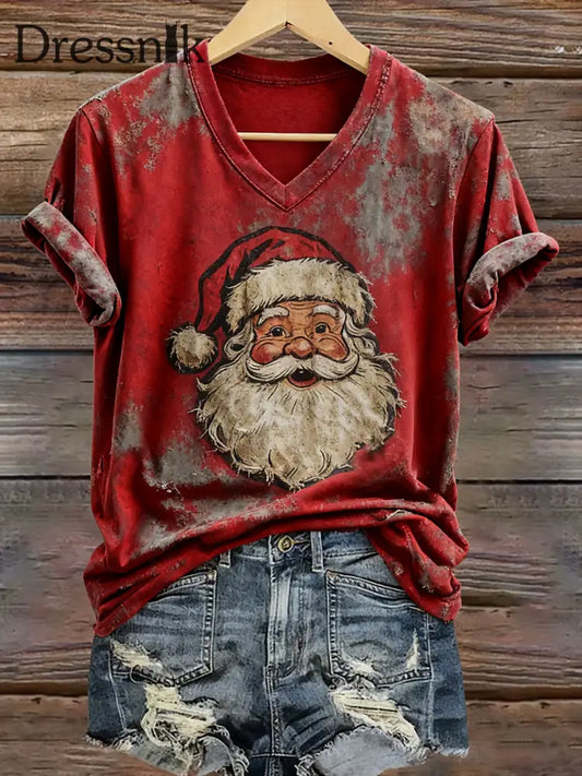 Damen Weihnachts mann bedrucktes lässiges T-Shirt Rot / S