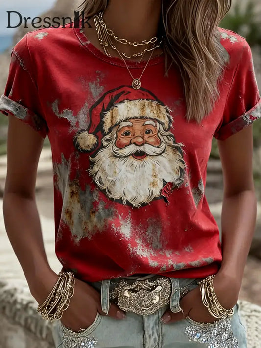 Damen Weihnachts mann bedrucktes lässiges T-Shirt Rot / S