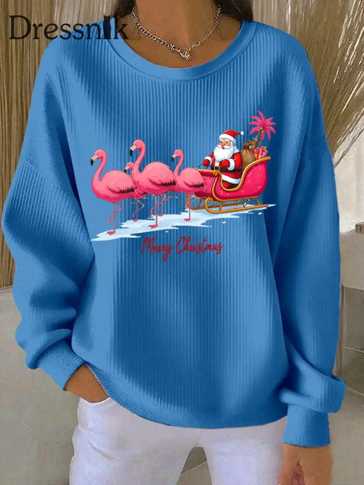 Damen Weihnachts mann Bedrucktes Rundhals-Sweatshirt Blau / S