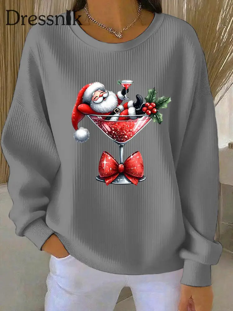 Damen Weihnachts mann Bedrucktes Rundhals-Sweatshirt Grau / S