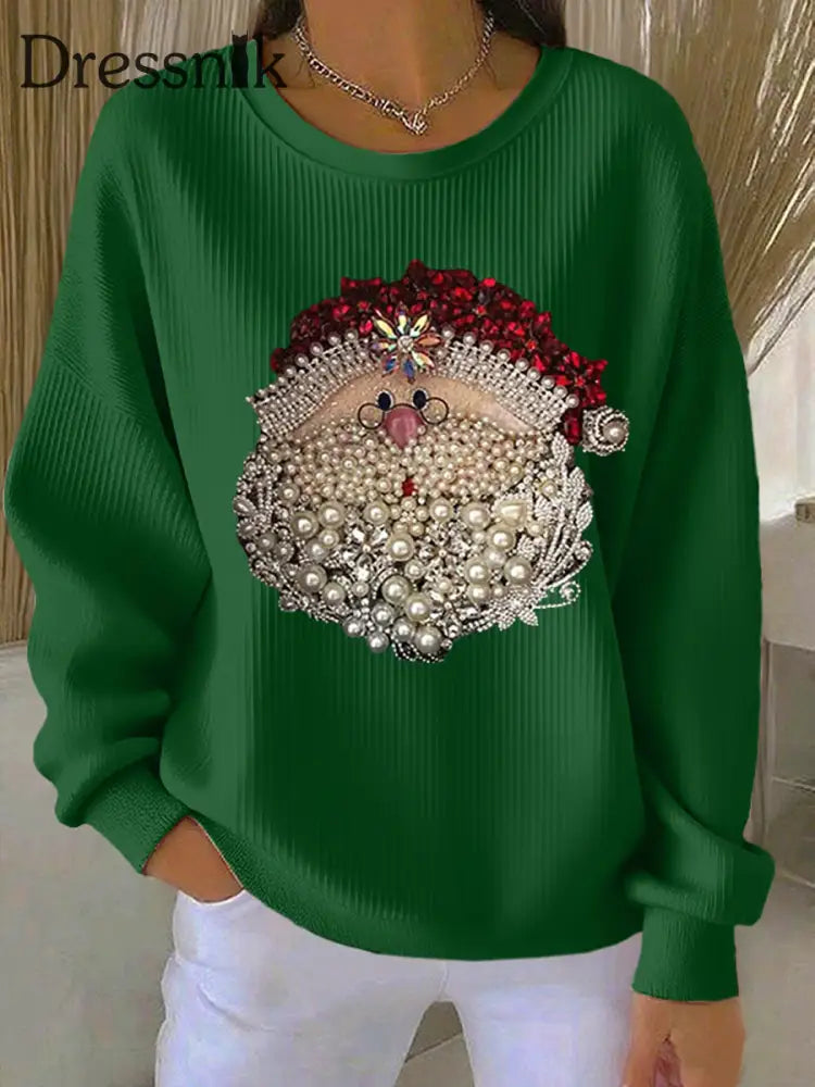 Damen Weihnachts mann Bedrucktes Rundhals-Sweatshirt Grün / S