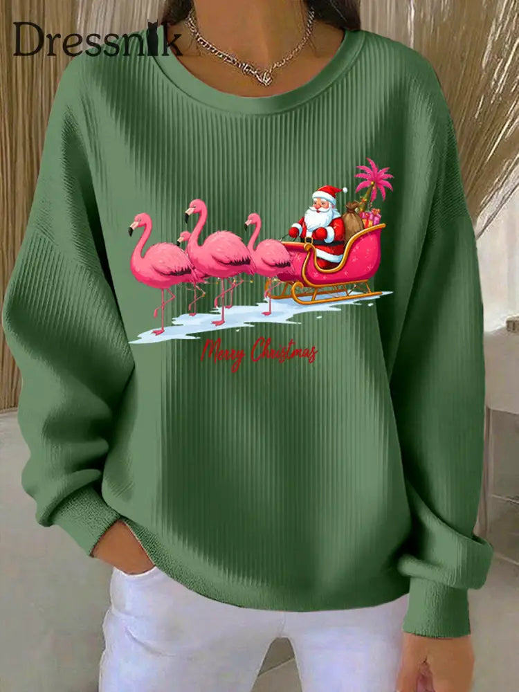 Damen Weihnachts mann Bedrucktes Rundhals-Sweatshirt Grün / S