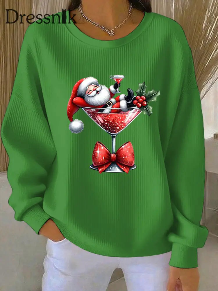 Damen Weihnachts mann Bedrucktes Rundhals-Sweatshirt Grün / S