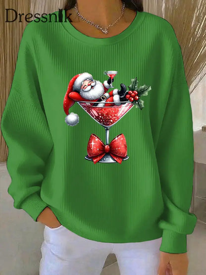 Damen Weihnachts mann Bedrucktes Rundhals-Sweatshirt Grün / S