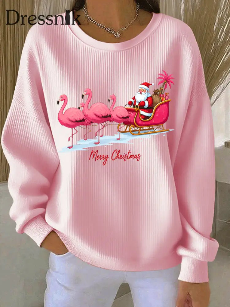Damen Weihnachts mann Bedrucktes Rundhals-Sweatshirt Hellrosa / S