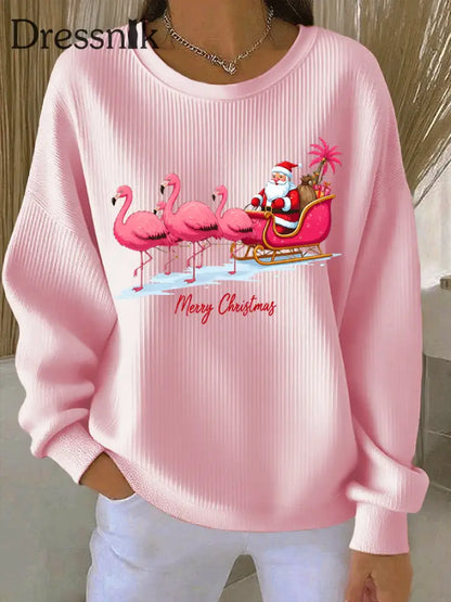 Damen Weihnachts mann Bedrucktes Rundhals-Sweatshirt Hellrosa / S