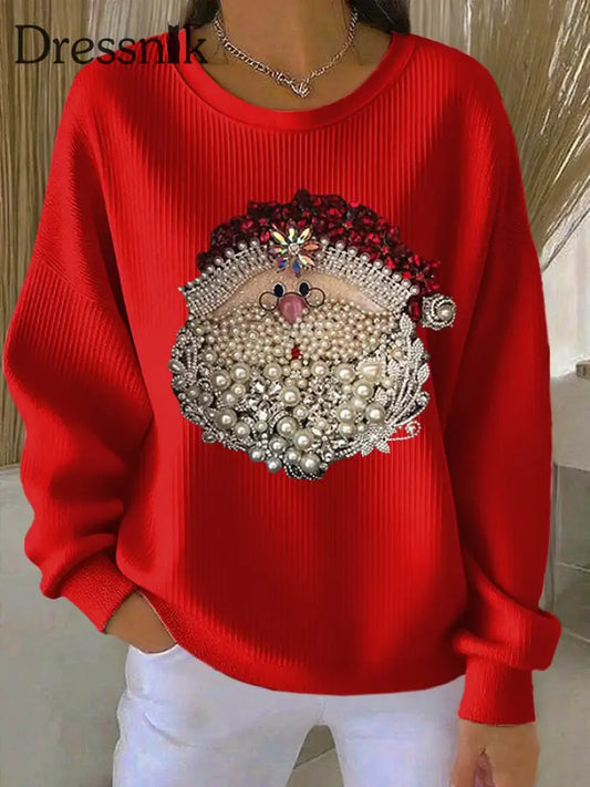 Damen Weihnachts mann Bedrucktes Rundhals-Sweatshirt Rot / S