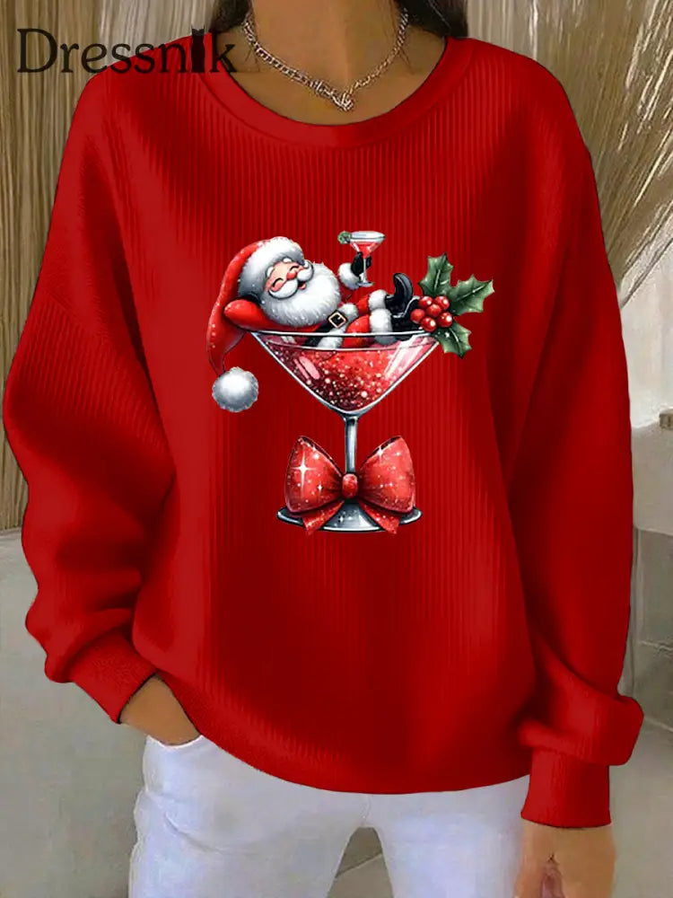 Damen Weihnachts mann Bedrucktes Rundhals-Sweatshirt Rot / S