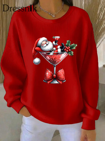 Damen Weihnachts mann Bedrucktes Rundhals-Sweatshirt Rot / S