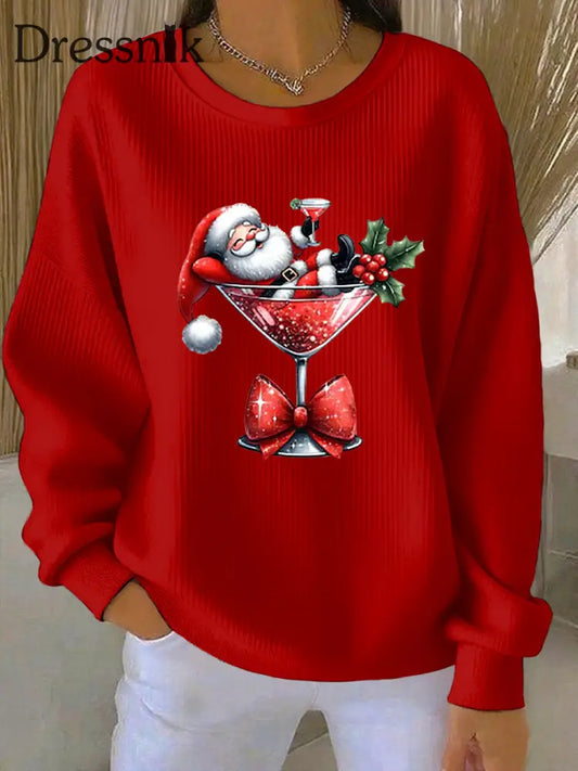 Damen Weihnachts mann Bedrucktes Rundhals-Sweatshirt Rot / S
