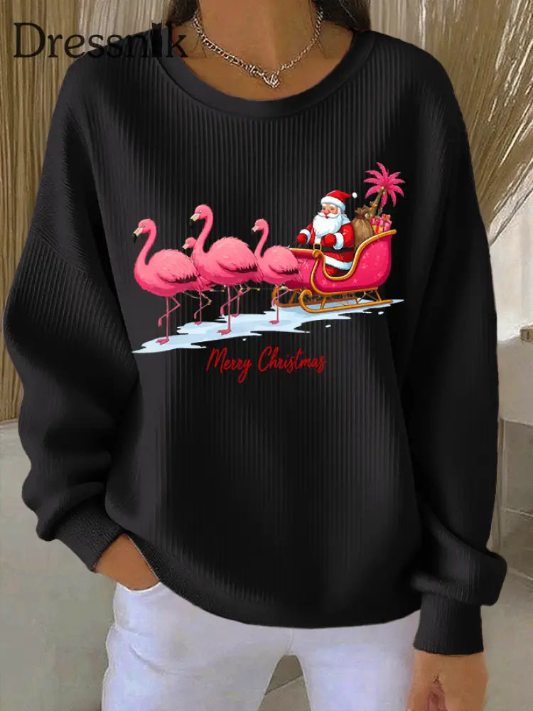 Damen Weihnachts mann Bedrucktes Rundhals-Sweatshirt Schwarz / S