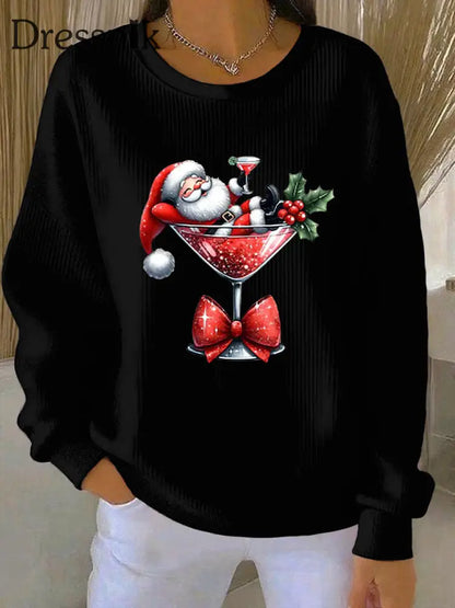 Damen Weihnachts mann Bedrucktes Rundhals-Sweatshirt Schwarz / S