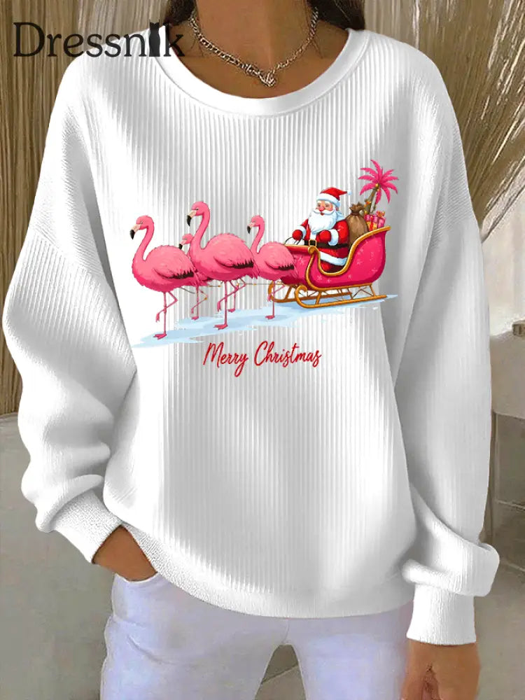 Damen Weihnachts mann Bedrucktes Rundhals-Sweatshirt Weiß / S