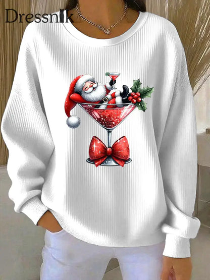Damen Weihnachts mann Bedrucktes Rundhals-Sweatshirt Weiß / S