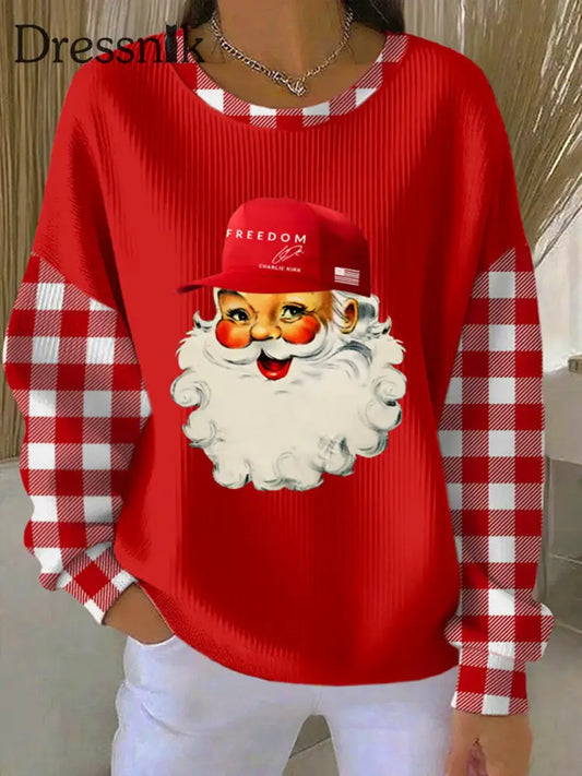 Damen Weihnachts weihnachts mann Freiheits druck Geripptes Rundhals-Sweatshirt Rot / S