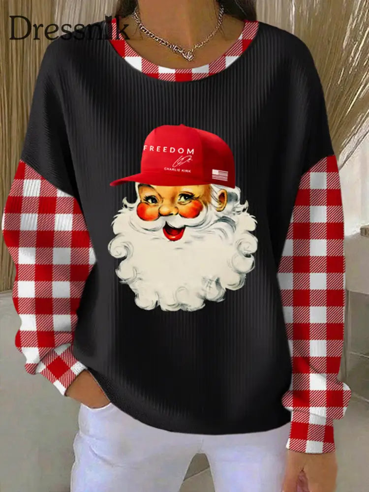 Damen Weihnachts weihnachts mann Freiheits druck Geripptes Rundhals-Sweatshirt Schwarz / S