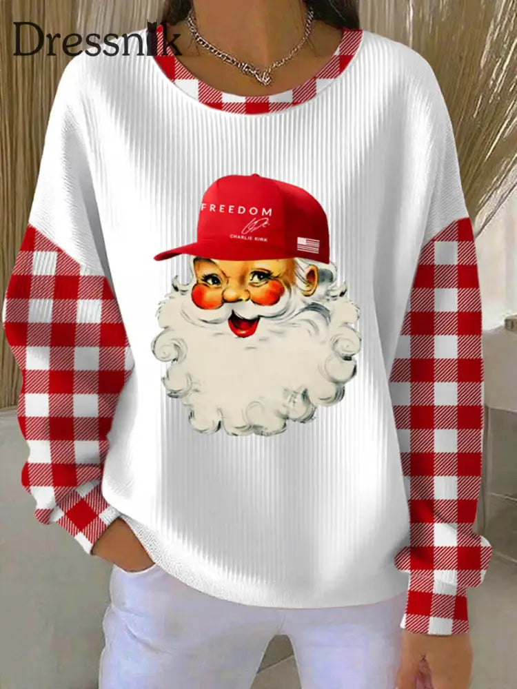 Damen Weihnachts weihnachts mann Freiheits druck Geripptes Rundhals-Sweatshirt Weiß / S