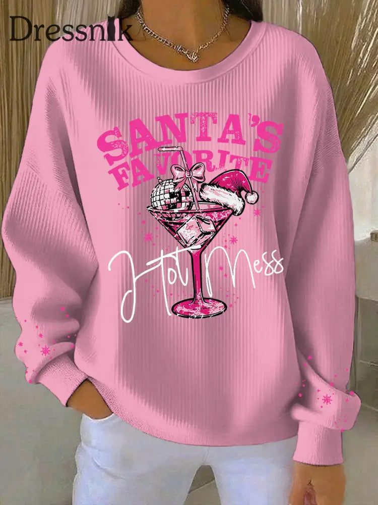 Damen Weihnachts mann Lieblings bedrucktes geripptes Rundhals-Sweatshirt Rosa / S