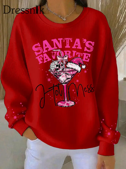 Damen Weihnachts mann Lieblings bedrucktes geripptes Rundhals-Sweatshirt Rot / S