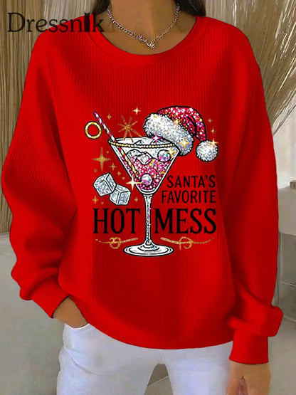Damen Weihnachts mann Lieblings-Hot Mess Print lässig geripptes Sweatshirt mit Rundhals ausschnitt Rot / S
