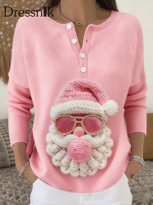 Damen Weihnachts weihnachts mann Print Button Top Rosa / S