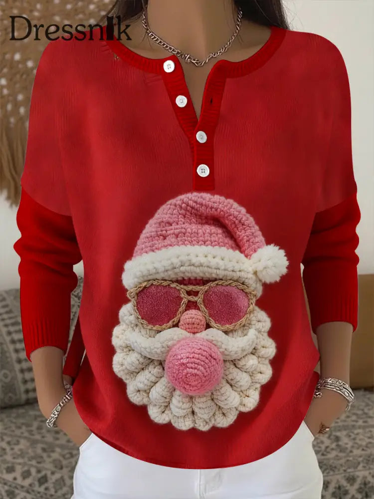 Damen Weihnachts weihnachts mann Print Button Top Rot / S