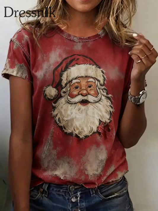 Damen Weihnachts mann Print Casual T-Shirt Rot / S