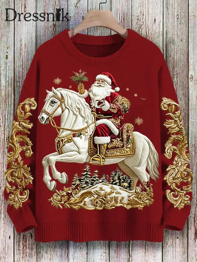 Damen Weihnachts weihnachts mann Print Kunst Casual Strick pullover Rot / S