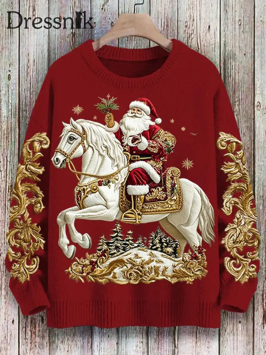 Damen Weihnachts weihnachts mann Print Kunst Casual Strick pullover Rot / S