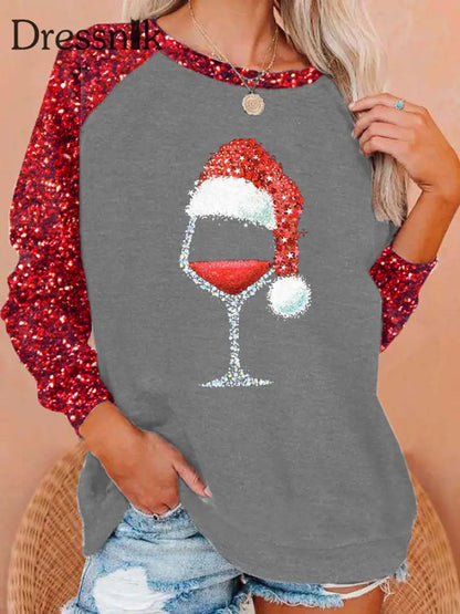 Damen Weihnachts mütze Bedrucktes Sweatshirt mit Raglan ärmeln Grau / S