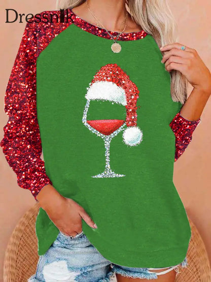 Damen Weihnachts mütze Bedrucktes Sweatshirt mit Raglan ärmeln Grün / S