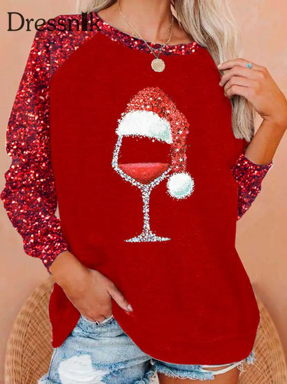 Damen Weihnachts mütze Bedrucktes Sweatshirt mit Raglan ärmeln Rot / S