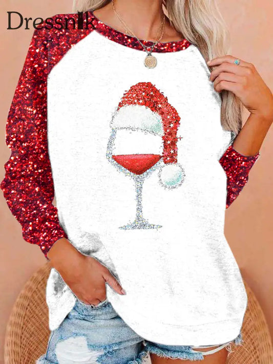 Damen Weihnachts mütze Bedrucktes Sweatshirt mit Raglan ärmeln Weiß / S