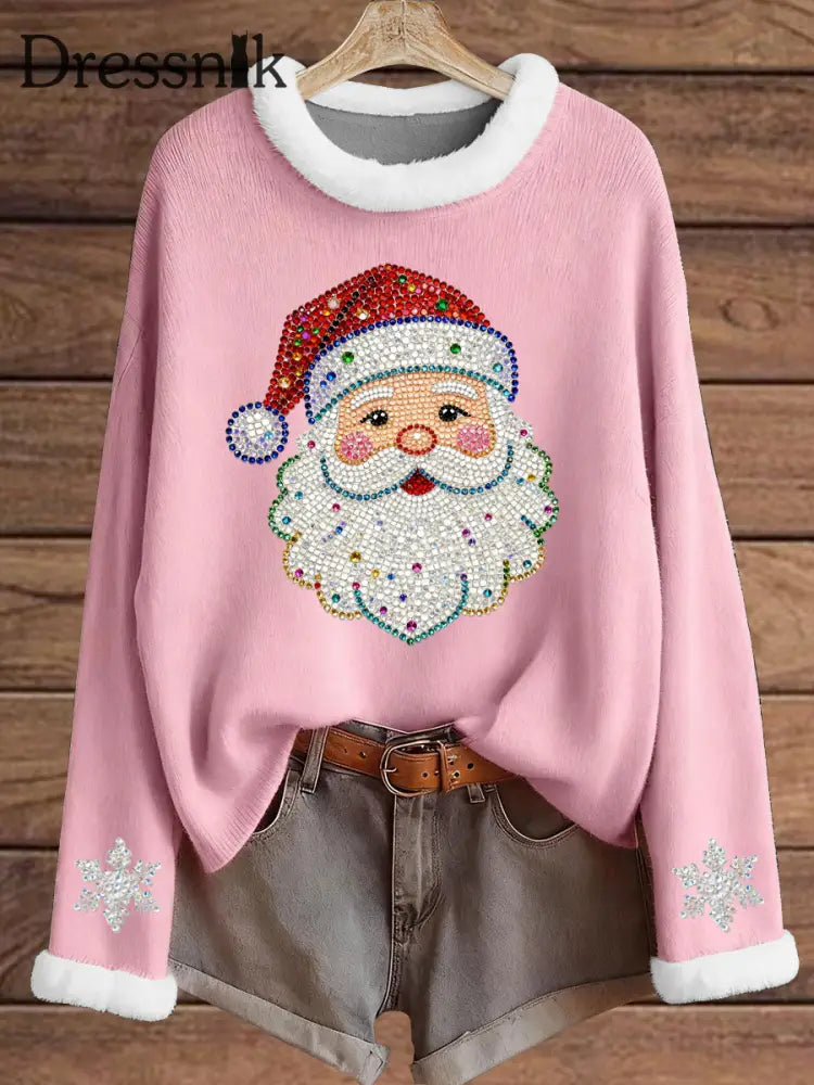 Damen Weihnachts muster Pelz oberteil Rosa / S