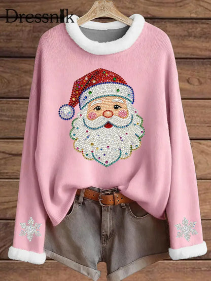 Damen Weihnachts muster Pelz oberteil Rosa / S