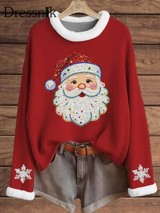 Damen Weihnachts muster Pelz oberteil Rot / S
