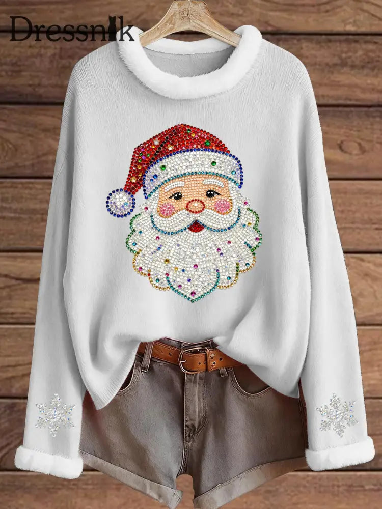Damen Weihnachts muster Pelz oberteil Weiß / S
