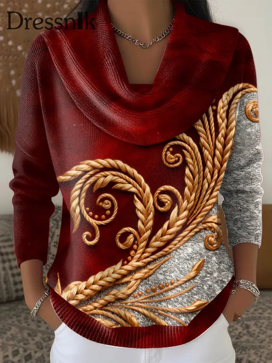 Damen-Weihnachts-Patchwork-Design Freizeit-Pullover Rot / S