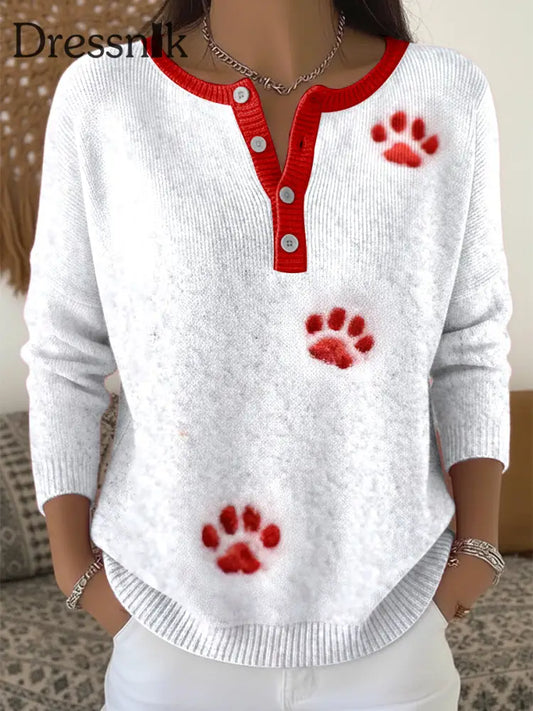 Damen-Weihnachts pullover mit entzückbarem Katzen-Pfoten-Print Weiß / S