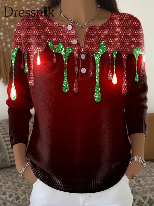 Damen-Weihnachts pullover mit Glitzer druck Burgunder tiefrot / S