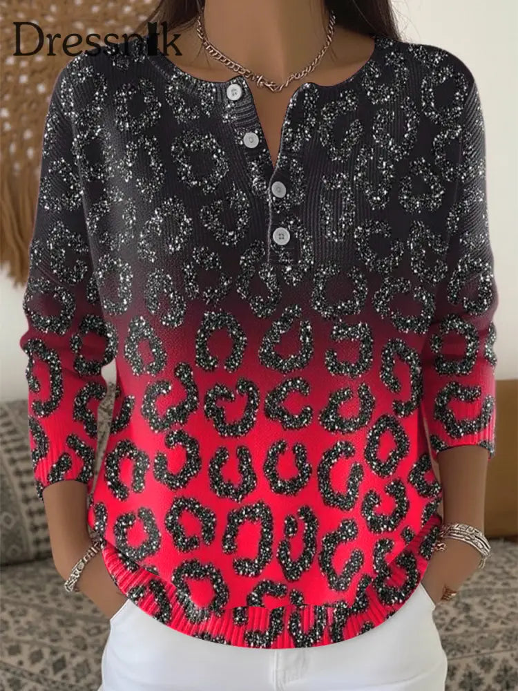 Damen-Weihnachts pullover mit Leoparden muster lässiger Pullover Rosenrot / S