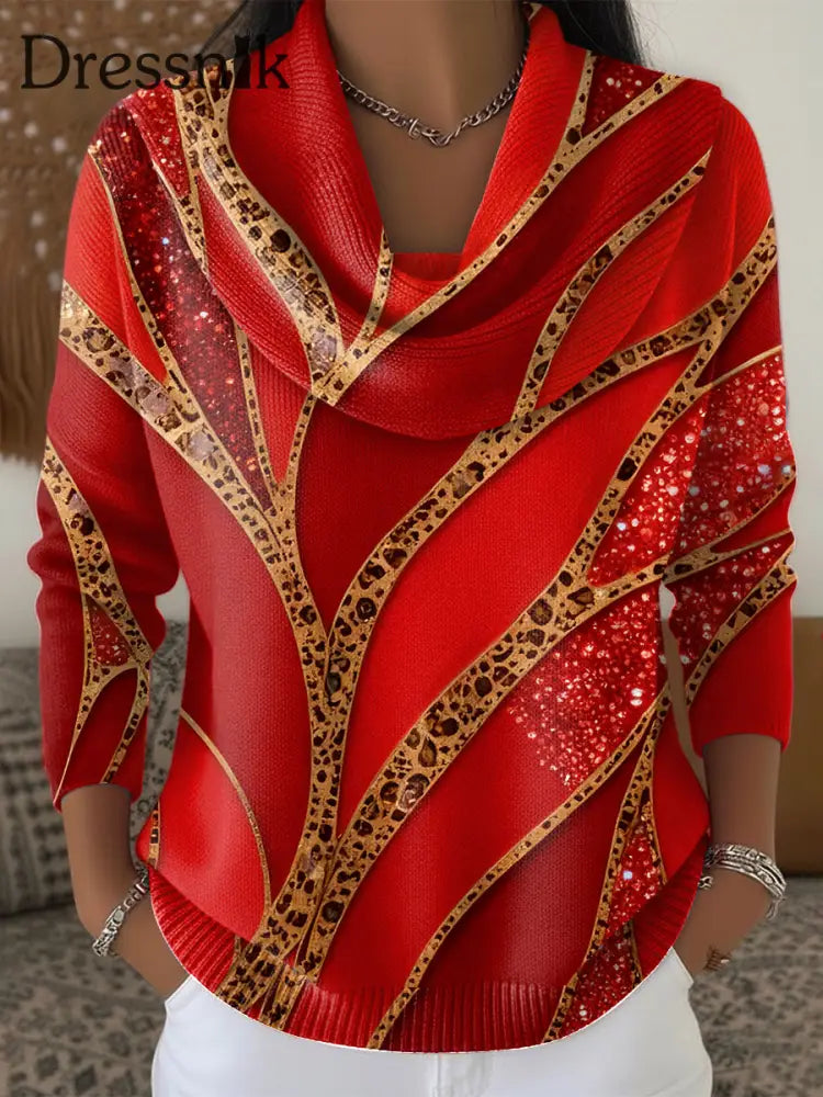 Damen-Weihnachts pullover mit Leoparden muster roter lässiger Pullover Rot / S