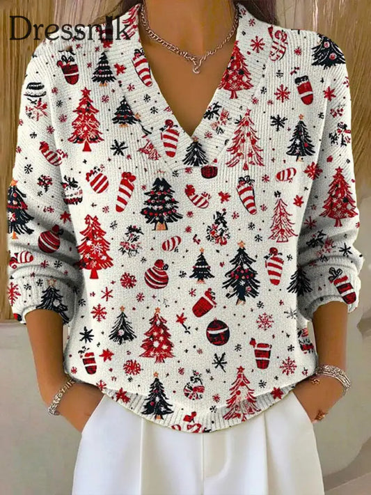 Damen-Weihnachts pullover mit V-Ausschnitt als bild / S