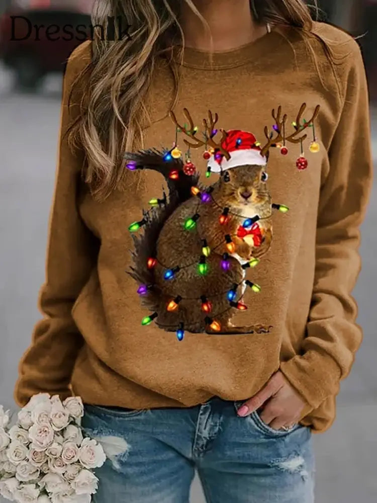 Damen-Weihnachts-Raglan-Ärmel-Sweatshirt Braun / S